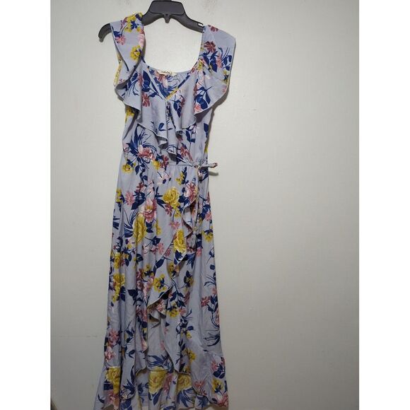 Indulge in Style Womens Gray Floral All Over Multicolor Maxi Dress Ruffle Size M - Picture 1 of 9